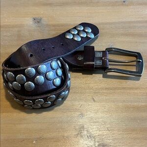 Women's Brown Leather Belt with Silver Studs
